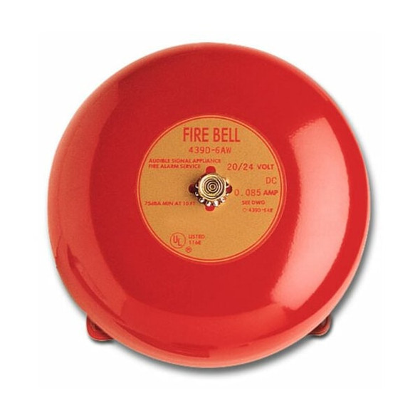 Edwards Signaling Fire Bell,Red,H 3 11/32 x L 6 x W 6 In 439D-6AW-R