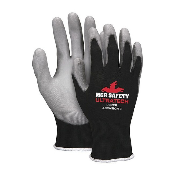Mcr Safety Knit Gloves, Nylon, Smooth Palm, Knit, Black/Gray, M, 12 PK 96695M