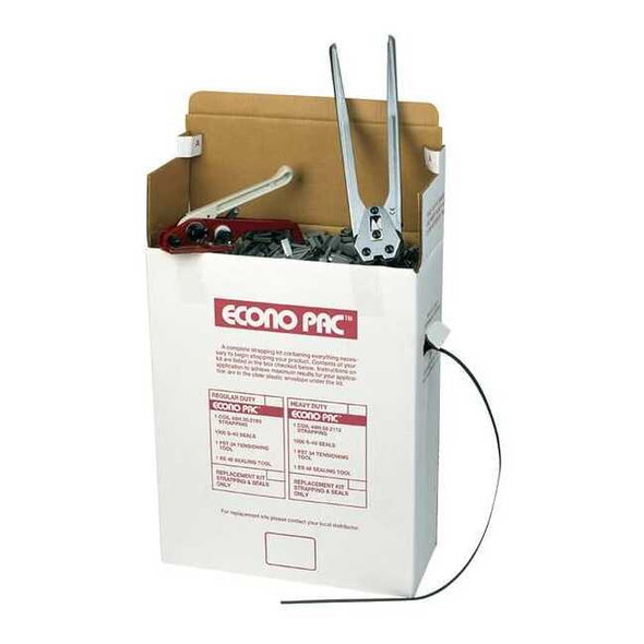 Plastic Strapping Kit, 1/2 in W, 0.018 in Thick, 9,000 ft L, 300 lb Break