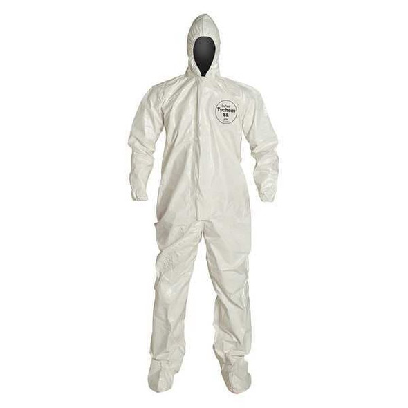 0 Standard Fit Hood. Elastic Wrists. Attached Socks. Storm Flap with Adhesive Closure. White. XL