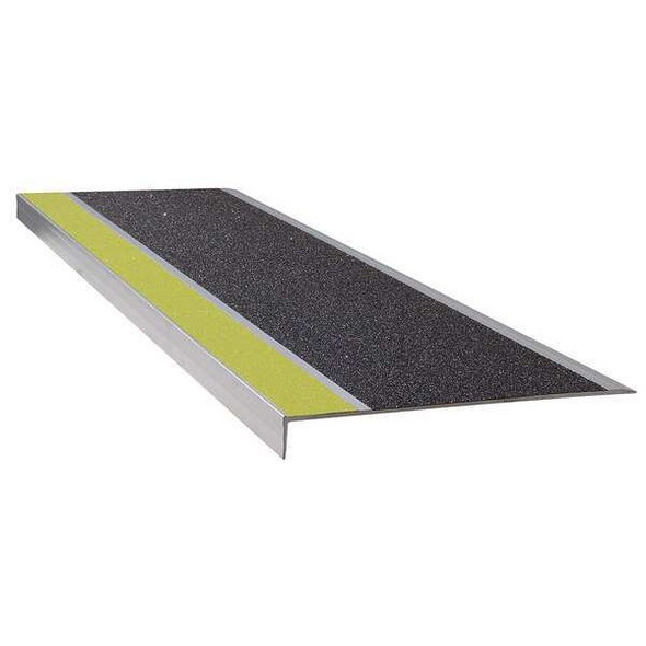 Stair Tread Cover Extruded Aluminum Black/Yellow, 48 in W x 5/32 in Thick