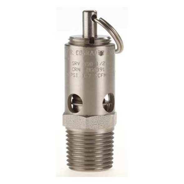Conrader Safety Valve,Soft Seat,1/2In,100 PSI,SS SRV390-1/2-V-SS-100
