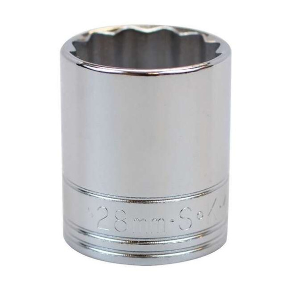 1/2 in Drive, 28mm Metric, Socket, 12 Points,  Steel, Chrome, 28 mm