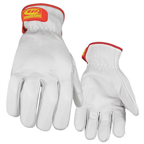 Leather Drivers Gloves, Hook-and-Loop Cuff, Keystone Thumb, White, M, 1 PR