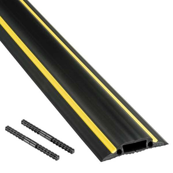 Cable Protector, 9/16 in H, 30 ft L, 3-1/4 in W, 1 Channel, Black, Yellow
