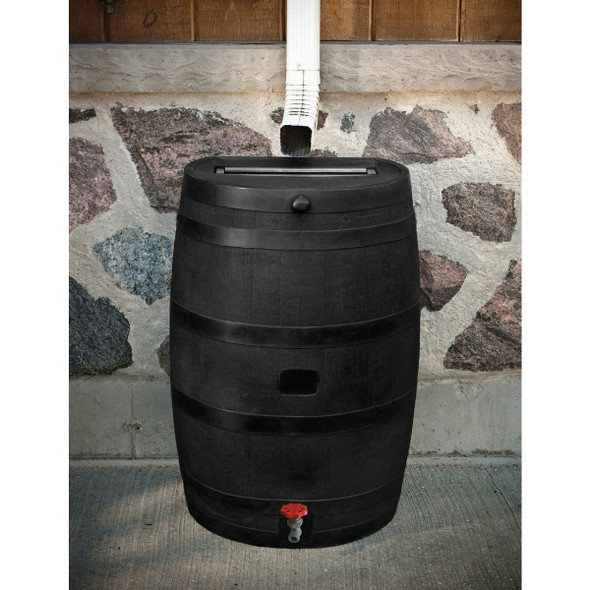 RTS Home Accents ECO 50 Gal. Black Recycled Polyethylene Rain Barrel 5510-00300A-80-00 704663