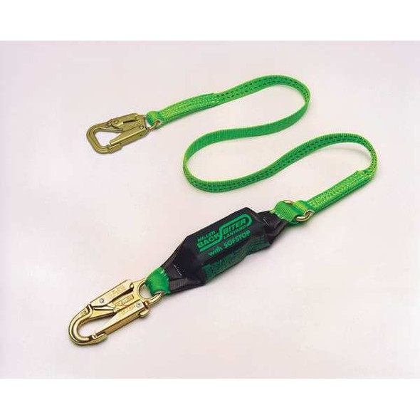BackBiter Shock Absorbing Lanyard, 6 ft. Length, Snap Hook, Steel, 2 Leg(s), 310 lb. Weight Capacity
