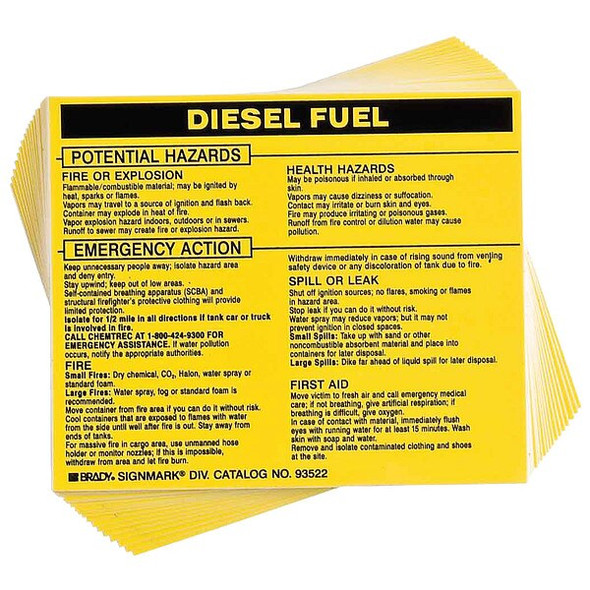 Brady Chemical Label, 3 3/4 in H, 4 1/2 in W, 93522,PK25 93522