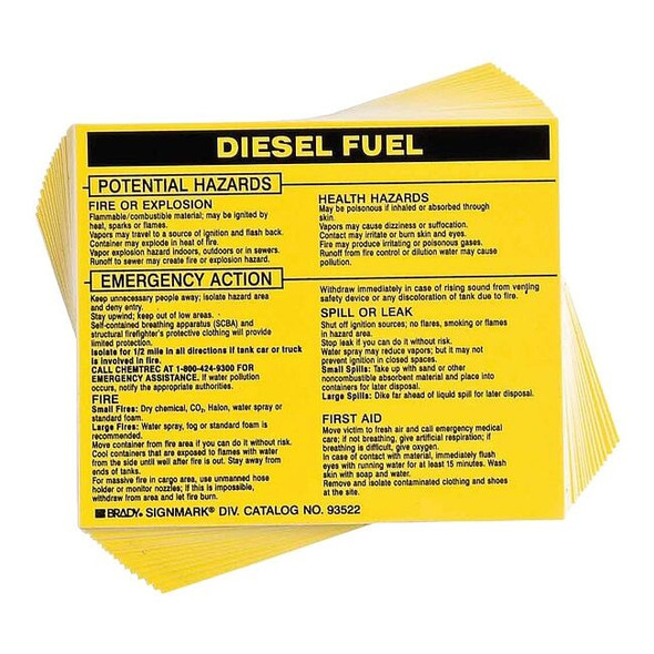 Brady Chemical Label, 3 3/4 in H, 4 1/2 in W, 93522,PK25 93522