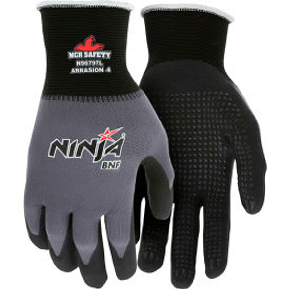MCR Safety Ninja BNF Gloves 15 Gauge Nylon Nitrile Coated Palm/Fingertips w/Dots MCR Safety Ninja BNF Gloves 15 Gauge Nylon Nitrile Coated Palm/Fingertips w/Dots