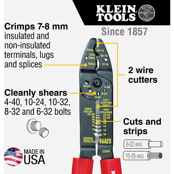 Klein 8-1-2 In. All-Purpose Electrician Crimper & Stripper 1001 317861