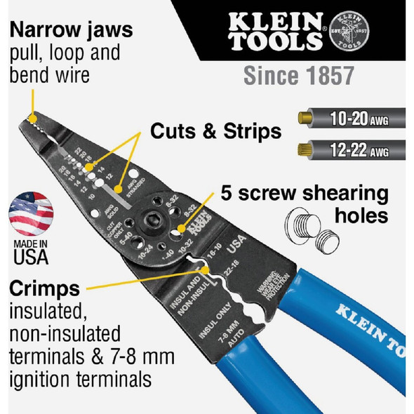 Klein 8-1-4 In. Long Nose All-Purpose Crimper & Stripper 1010 317853