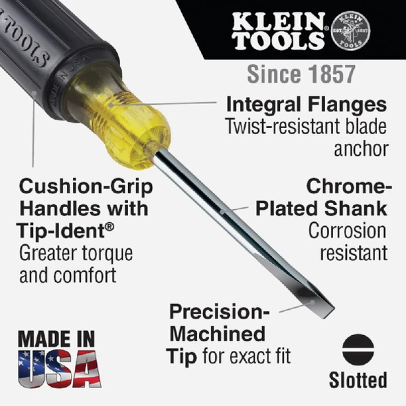 Klein 3-16 In. x 8 In. Cabinet-Tip Slotted Screwdriver 601-8 318485