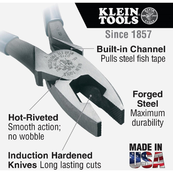 Klein 9-1-4 In. High-Leverage Fish Tape Pulling Linesman Pliers D213-9NETP 317705