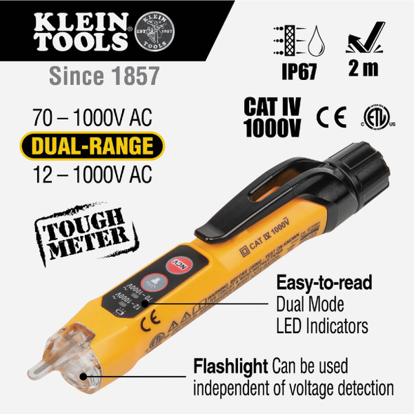 Klein Dual Range Non-Contact Voltage Tester with Flashlight NCVT3P 500012