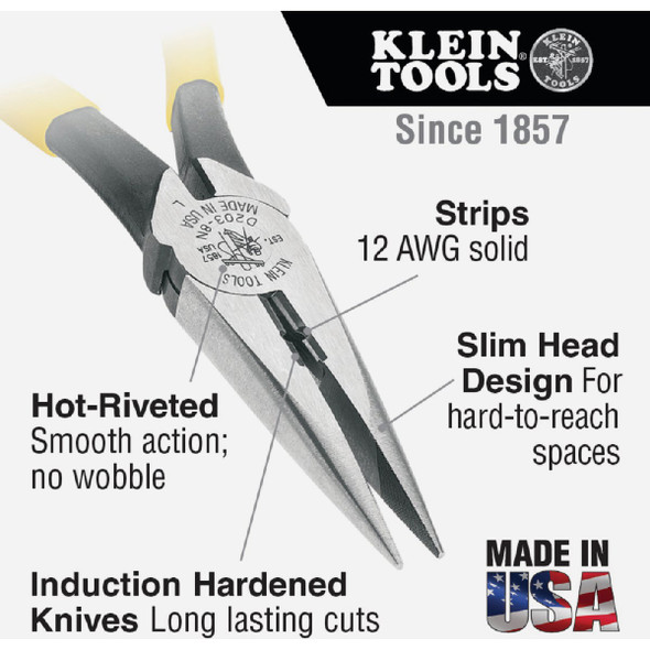 Klein 8 In. Heavy-Duty Long Nose Pliers D203-8N 311197