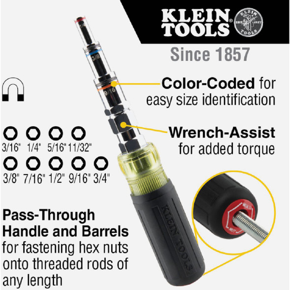 Klein SAE 9-in-1 Pass Through Magnetic Multi-Nut Driver 32809MAG 323273