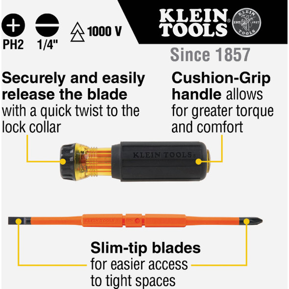 Klein 2-in-1 Flip-Blade Insulated Multi-Bit Screwdriver 32293 346727