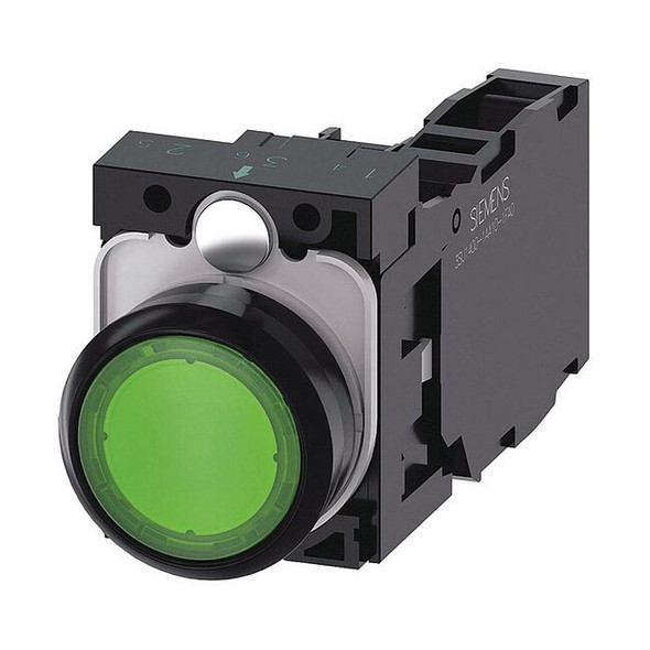 Siemens IllumPushButton,FullVolt,Green,1NO/1NC 3SU1102-0AB40-1FA0