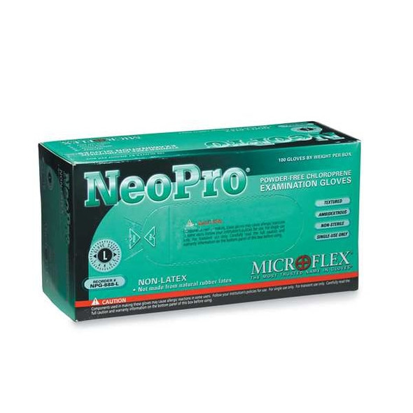 NPG-888, Disposable Gloves, 5.00 to 5.99 mil Palm, Neoprene, Powder-Free, XL (10), 100 PK, Green