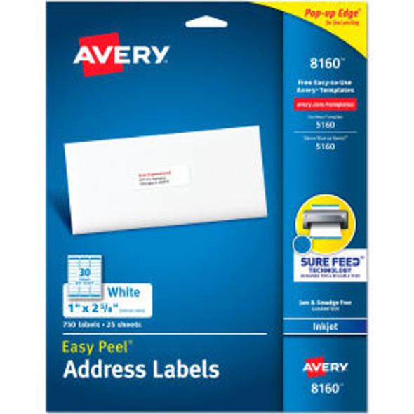 Avery Easy Peel Inkjet Address Labels 1 x 2-5/8 White 750/Pack