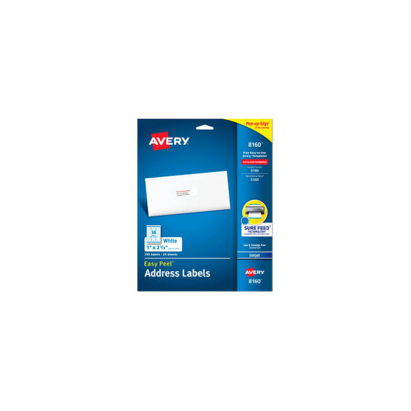 Avery Easy Peel Inkjet Address Labels 1 x 2-5/8 White 750/Pack