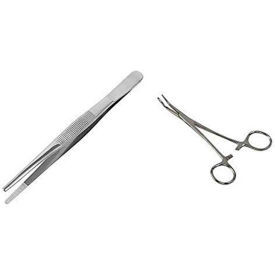 MABIS Stainless Steel Tweezers Thumb Dressing Forceps Serrated Forceps Silver