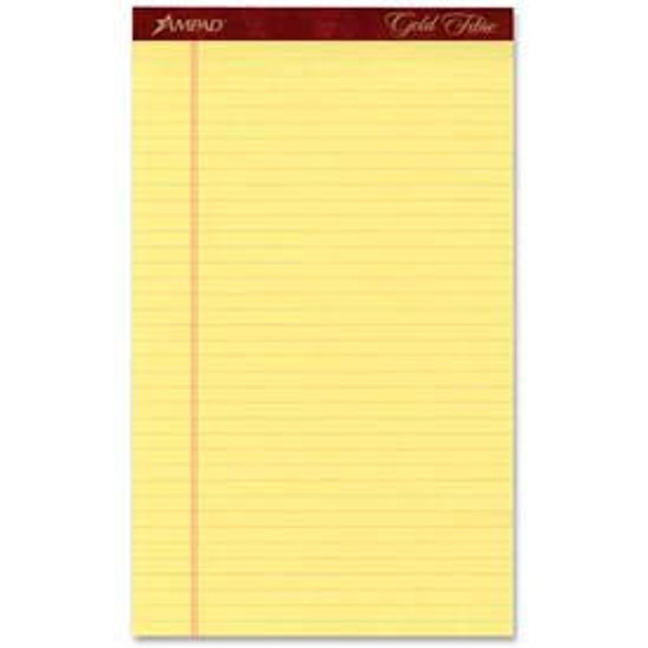 Esselte Gold Fibre Pad 8-1/2"" x 14"" Wide Ruled Canary 50 Sheets/Pad 12 Pads/Pa