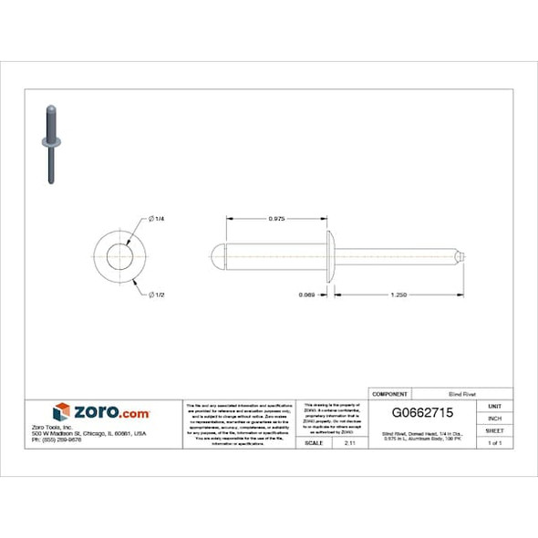 Stanley Engineered Fastening Blind Rivet,1/4 Dia,0.975 L,PK100 AD812ABS203
