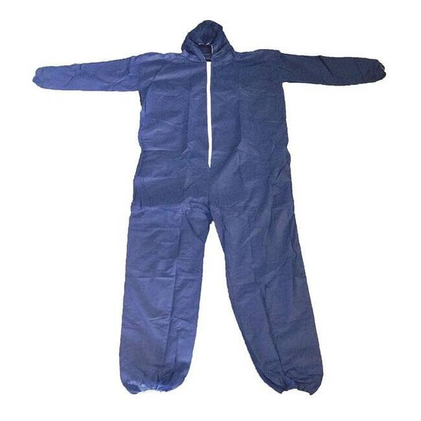 Condor Hooded Disposable Coveralls, L, Blue, polypropylene, zipper 26W824