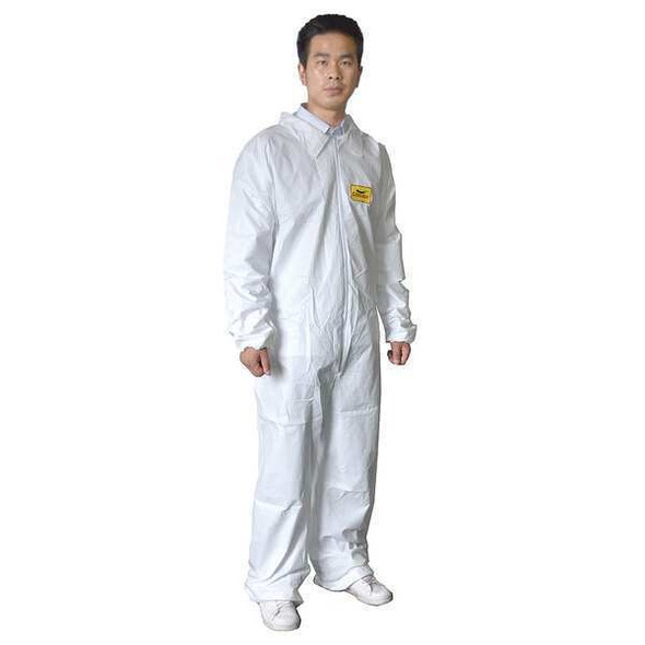 Condor Collared Disposable Coveralls, 3XL, White, zipper 30C572