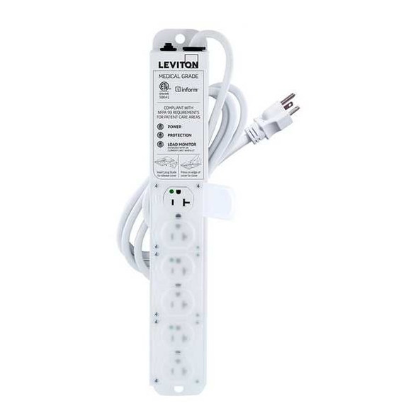 Outlet Strip, Surge, Rack Mounted, 6 5-20R, 5-20P, 7 ft., White