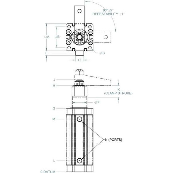 De-Sta-Co Pneumatic Swing Clamp,RH Swing,105 Lb 9540-2R