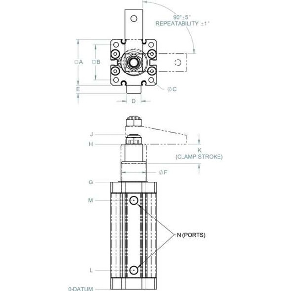 De-Sta-Co Pneumatic Swing Clamp,RH Swing,105 Lb 9540-2R