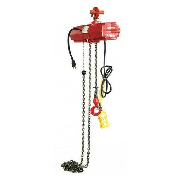 Electric Chain Hoist, 300 lb, 20 ft, Hook Mounted - No Trolley, 115V AC, Red