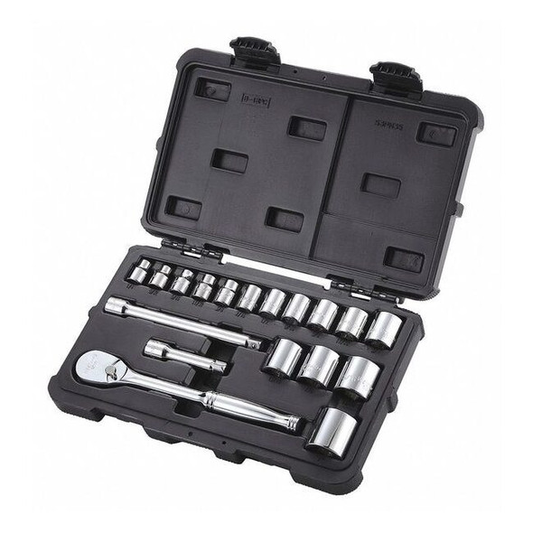 Westward 3/8" Drive Socket Set SAE 18 Pieces 1/4 in to 1 in , Chrome 53PN35