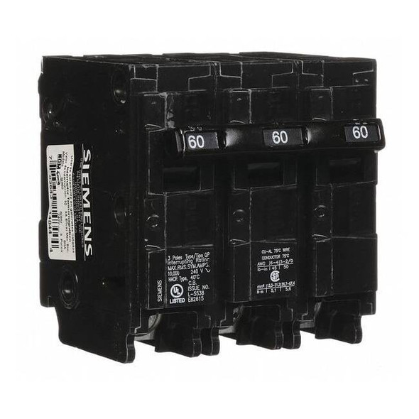 Miniature Circuit Breaker, QP Series, 60A, 3 Pole, 240V AC, 10kA at 120V AC