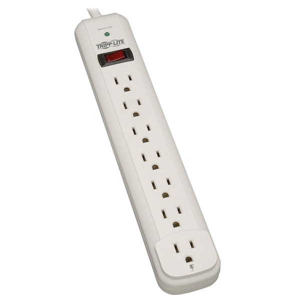 Tripp Lite Outlet Strip, Surge, 7 5-15R, 5-15P, 12 ft., Light Gray TLP712