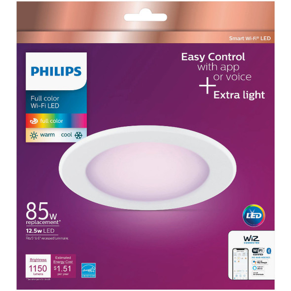 Philips 6 In. Retrofit IC Rated White Smart Tunable Full Color WiFi LED Recessed Light Kit Philips 6 In. Retrofit IC Rated White Smart Tunable Full Color WiFi LED Recessed Light Kit