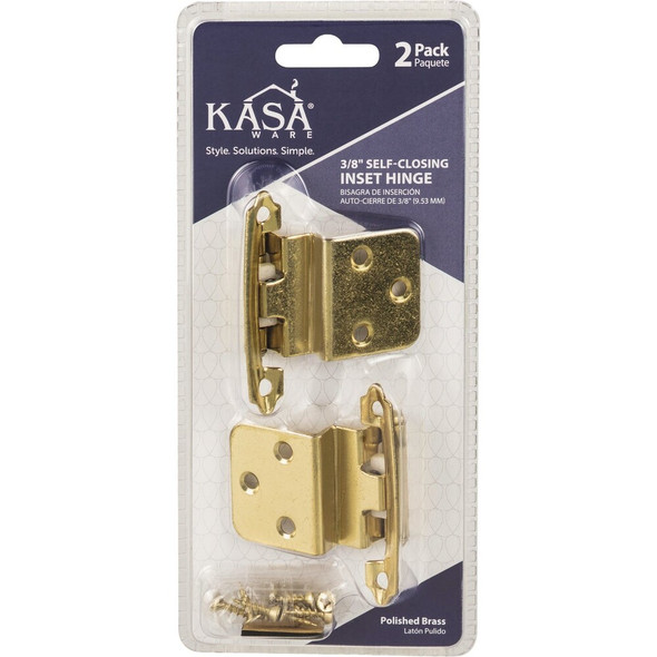 KasaWare 3-8 In. Polished Brass Self-Closing Inset Hinge (2-Pack) KFHI-A-PB2 228804