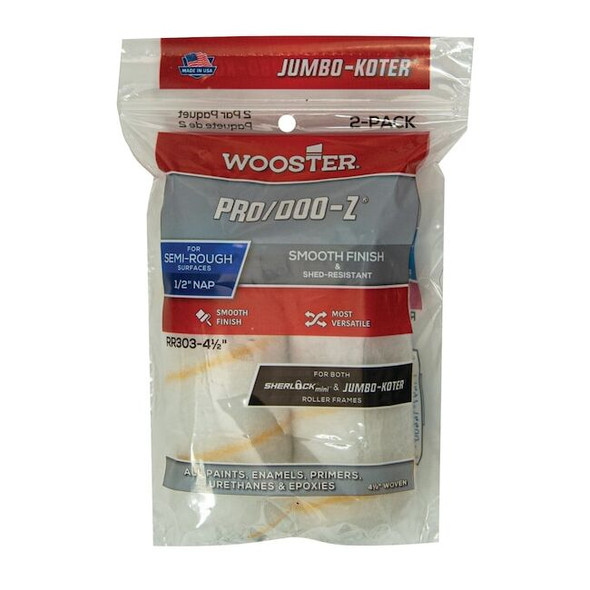 Wooster 4-1/2" Mini Paint Roller Cover, 1/2" Nap, Woven Fabric RR303-4 1/2