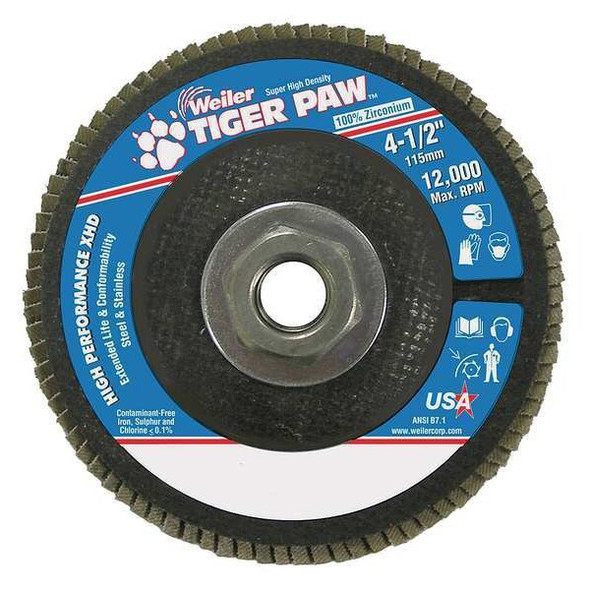 Weiler Flap Disc,Type 27,4-1/2in. dia.,80 Grit 98807