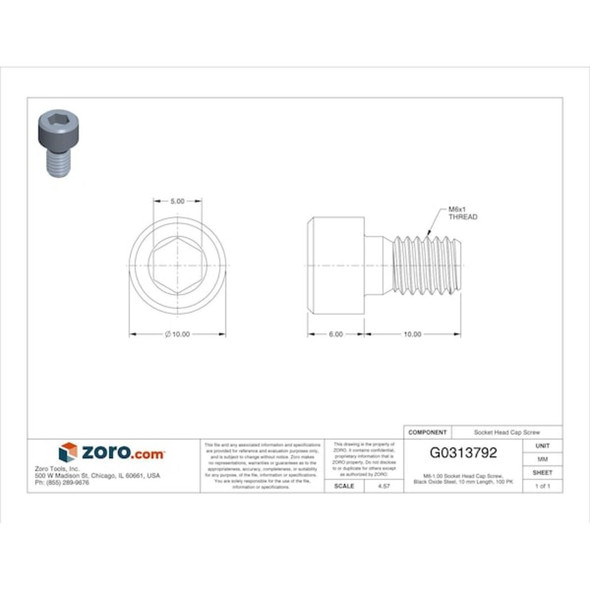 M6-1.00 Socket Head Cap Screw, Socket, Black Oxide Steel, 10 mm Length, 100 PK  SC2206010-100P