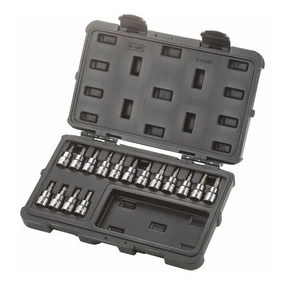 Westward 3/8" Drive Socket Bit Set, Metric, SAE, Torx, 16 pcs 54TN67