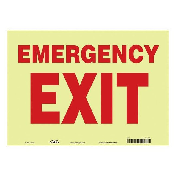 Condor Exit Sign, Vinyl, 14" W, 10" H, Emergency Exit, White 467P93