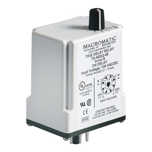 Single Function Time Delay Relay, Octal, On Delay, 1 Functions 120V AC/DC, DPDT