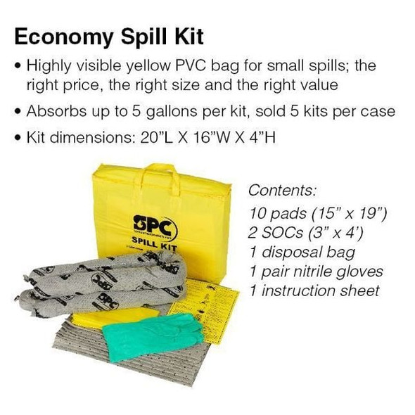 Brady Spill Kit, 5 gal Volume Absorbed per Kit, Bag, Yellow SKO-PP