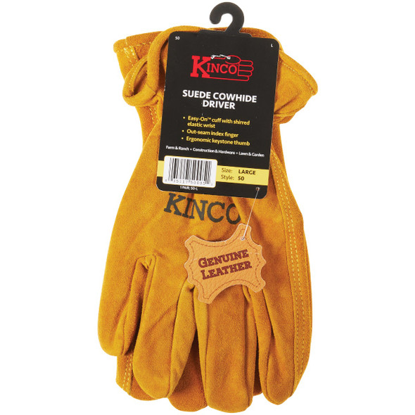 Kinco Men's Large Golden Full Suede Cowhide Work Glove 50-L 757412