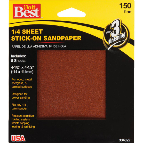 Do it Best Stick-On 150 Grit 1/4 Sheet Power Sanding Sheet (5-Pack) 334022GA