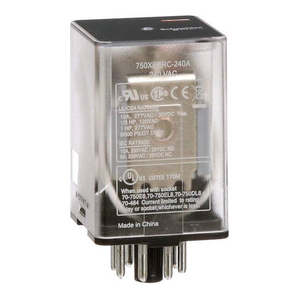 Plug-In, General Purpose Relay, Octal, 10 A, 8 Pins, Pin